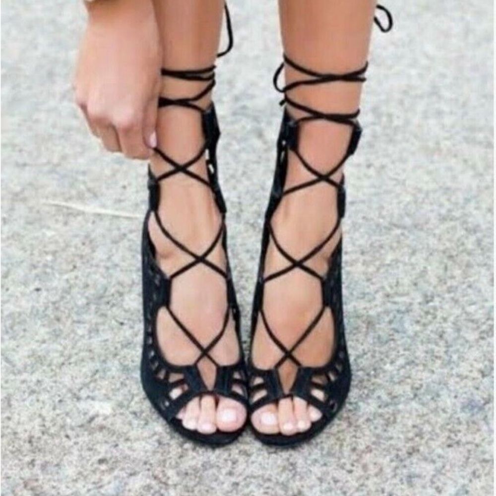 Elegant Black Lace-Up Heels Windsor Smith